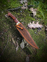 Load image into Gallery viewer, 8.5" Bowie with Hamon & Leather Sheath - W2, Brass, Ironwood