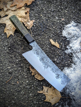 Load image into Gallery viewer, Hand Forged 6.687" Nakiri - Ancient Bog Oak &amp; Black Ash Burl
