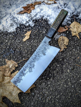 Load image into Gallery viewer, Hand Forged 6.687" Nakiri - Ancient Bog Oak &amp; Black Ash Burl
