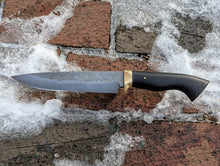 Load image into Gallery viewer, 7&quot; (178mm) Hand Forged Drop Point Hunter - Gaboon Ebony &amp; Brass, Leather Sheath
