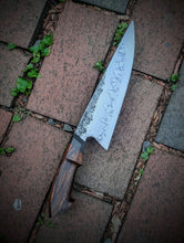 Load image into Gallery viewer, 8.375" Western Chef with Hamon - Ancient Bog Oak, Arizona Desert Ironwood &amp; Brass
