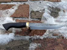 Load image into Gallery viewer, 7&quot; (178mm) Hand Forged Drop Point Hunter - Gaboon Ebony &amp; Brass, Leather Sheath
