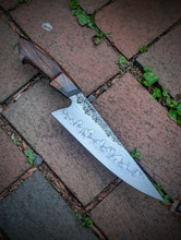 Load image into Gallery viewer, 8.375" Western Chef with Hamon - Ancient Bog Oak, Arizona Desert Ironwood &amp; Brass
