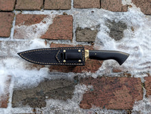 Load image into Gallery viewer, 7&quot; (178mm) Hand Forged Drop Point Hunter - Gaboon Ebony &amp; Brass, Leather Sheath
