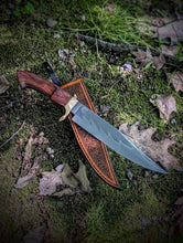 Load image into Gallery viewer, 8.5" Bowie with Hamon &amp; Leather Sheath - W2, Brass, Ironwood
